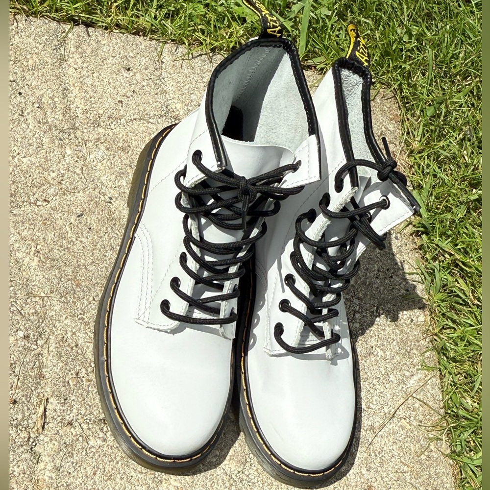 Dr. Martens Airwair White Leather Lace-Up Boots